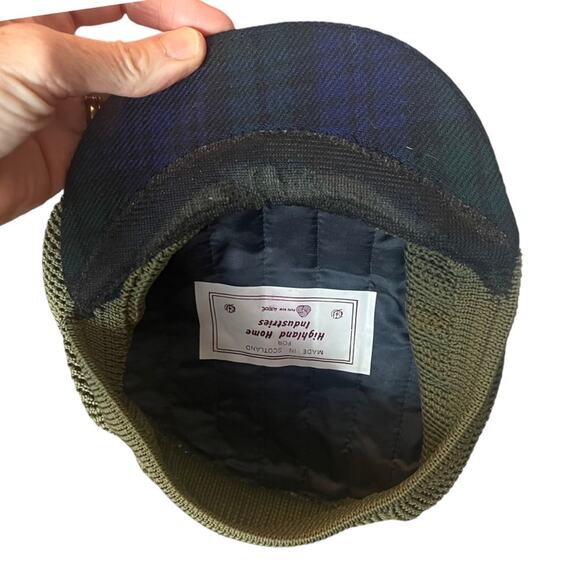 Scottish Tam Blue and Green Plaid Wool Golfing Driving Hat Knit With Pom Pom - Picture 3 of 11